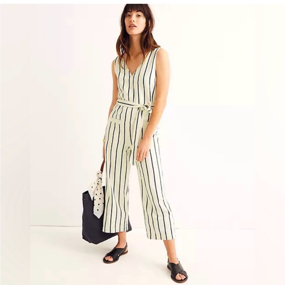 Madewell V-Neck Jumpsuit in Cream and Black